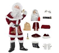 Generisch Costume de Père Noël pour enfants, ensemble de cosplay pour fête avec 12 tenues, rouge, 9-10 Ans