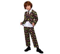 Generisch Costume de Père Noël pour garçon - Tenue festive en trois pièces avec haut, pantalon, cravate, parfait pour les fêtes cosplay (noir, 9-10 ans)
