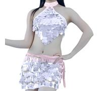 Generisch Costume de performance deux pièces avec jupe à paillettes pour spectacles sur scène latino-américains, fêtes festives, Rose, taille unique