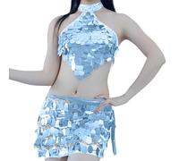 Generisch Costume de performance deux pièces avec jupe à paillettes pour spectacles sur scène latino-américains, fêtes festives, Blanc., taille unique