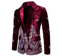 Generisch Costume de performance pour homme - Style ethnique d'hiver - En velours - Broderie fil doré - Coupe ajustée, rouge, L