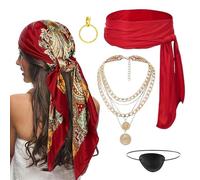 Generisch Costume de pirate pour femme - 5 pièces - Ensemble de coiffe, écharpe, collier et ceinture - Jeu de rôle, bal masqué, scène, carnaval, fête, événement, fête à thème, accessoires, tenue de