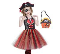 Generisch Costume de pirate pour fille, Halloween, fête, cosplay | Costume de voleur de mer avec rabat pour les yeux pour fille de 2 à 12 ans, fête, carnaval, spectacles scolaires