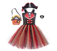 Generisch Costume de pirate pour fille - Tenue de théâtre d'Halloween | Costume de voleur de mer avec rabat pour les yeux pour filles de 2 à 12 ans, carnaval, fêtes à thème, scène et
