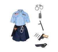 Generisch Costume de policier pour enfants Costume de flic pour fille Déguisement Halloween Cosplay Anniversaire, bleu ciel, 10-12 ans