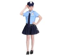 Generisch Costume de policière pour fille, cosplay, costume d'Halloween (bleu, 8-10 ans)