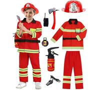Generisch Costume de pompier pour enfants, chef, cosplay, jeu de rôle, jouet, rouge, 10-12 ans