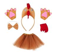 Generisch Costume de poulet jaune pour enfant - 4 pièces - Bandeau et nœud papillon - Jupe en gaze - Costume pour enfant, carnaval, Halloween, Thanksgiving, Noël, carnaval, cosplay, fête