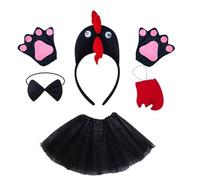 Generisch Costume de poulet jaune pour enfant - 4 pièces - Bandeau et nœud papillon - Jupe en gaze - Costume pour enfant, carnaval, Halloween, Thanksgiving, Noël, carnaval, cosplay, fête