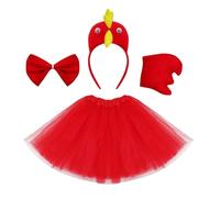 Generisch Costume de poulet jaune pour enfant - 4 pièces - Bandeau et nœud papillon - Jupe en gaze - Costume pour enfant, carnaval, Halloween, Thanksgiving, Noël, carnaval, cosplay, fête