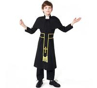 Generisch Costume de prêtre 3 pièces pour enfants, veste de prêcheur, soutane pour garçons et filles, chapeau de louange et d'adoration (noir, 4-6 ans)