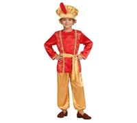 Generisch Costume de prince arabe pour enfant - Costume de roi magicien - Chapeau extensible - Pantalon et ceinture - 4 pièces - Costume d'Aladdin pour les fêtes de jeu de rôle - Costume de carnaval