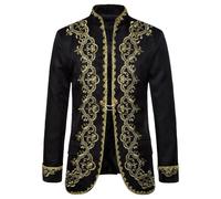 Generisch Costume de prince - Manteau steampunk pour homme - Noir doré - Brodé - Smoking festif - Style victorien - Veste rétro Napoléon - Veste de défilé - Costume de carnaval, Noir , L