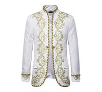 Generisch Costume de prince steampunk pour homme - Manteau de frack noir brodé - Smoking festif médiéval victorien - Veste rétro Napoléon - Veste de défilé - Costume de carnaval, Blanc., S