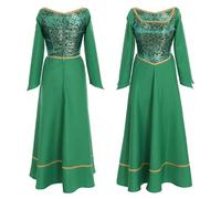 Generisch Costume de princesse pour femme - Manches longues - Col rond - Robe de soirée - Robe de princesse - Robe de bal - Robe de loisirs - Robe de bal - Cosplay - Carnaval, O Vert., L