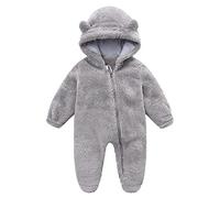 Generisch Costume de princesse pour fille nouveau-né bébé fille garçon mignon à manches longues dessin animé oreilles polaire pieds avec fermeture éclair grenouillère chaude combinaison tenues, gris