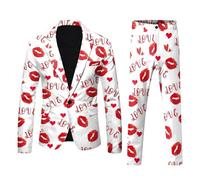 Generisch Costume de Saint-Valentin pour homme 2 pièces - Coupe ajustée - Amusant - Amour - Imprimé cœur - Coupe ajustée - Pour mariage, loisirs, fête, mariage, Blanc., XL