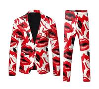 Generisch Costume de Saint-Valentin pour homme 2 pièces - Coupe ajustée - Amusant - Amour - Imprimé cœur - Coupe ajustée - Pour mariage, loisirs, fête, mariage, rouge, XL