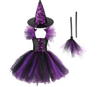 Generisch Costume de sorcière pour enfant - Costume de sorcière pour enfant - Robe tutu - Robe de sorcière - Habillez-vous comme costume d'Halloween avec un chapeau de sorcière pour une fête de jeu de