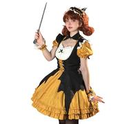 Generisch Costume de sorcière pour femme - Élégante robe de cosplay en robe de cour - Pour jeux de rôle, fêtes d'Halloween, costume de sorcière médiéval, femme (orange, S)