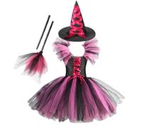 Generisch - Costume de sorcière pour fille - Robe tutu avec chapeau de sorcière et balai - Halloween - 2 - 12 ans - Filles