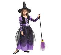Generisch Costume de sorcière pour fille - Tenue de cosplay UP WITCH - Doux et confortable - Long noir avec chapeau - Pour fêtes, jeux de rôle, carnaval et événements scolaires