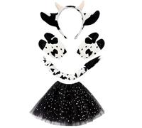 Generisch Costume de vache - Ensemble de costume pour fille composé d'un bandeau de vache, d'une queue et de gants - Tutu en tulle pour fille, pour carnaval, mascarade, événements scolaires, fêtes