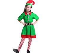 Generisch Costume d'elfe de Noël - Tenue en flanelle - 83 à 180 cm - Ensemble de costume de vacances festif en vert et rouge - Costume d'elfe - Fête de Noël, cosplay et fête de famille