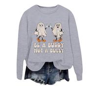 Generisch Costume d'Halloween 2025 Pull à capuche avec lettres imprimées et col rond pour femme pour l'automne et l'hiver Pull avec motif chat pour femme, gris, XL