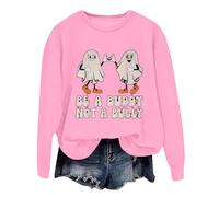 Generisch Costume d'Halloween 2025 Pull à capuche avec lettres imprimées et col rond pour femme pour l'automne et l'hiver Pull avec motif chat pour femme, Rose, M