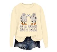 Generisch Costume d'Halloween 2025 Pull à capuche avec lettres imprimées et col rond pour femme pour l'automne et l'hiver Pull avec motif chat pour femme, beige, XL