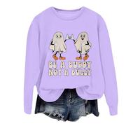 Generisch Costume d'Halloween 2025 Pull à capuche avec lettres imprimées et col rond pour femme pour l'automne et l'hiver Pull avec motif chat pour femme, lilas, M