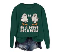 Generisch Costume d'Halloween 2025 Pull à capuche avec lettres imprimées et col rond pour femme pour l'automne et l'hiver Pull avec motif chat pour femme, vert, M