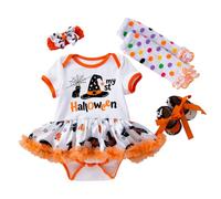 Generisch Costume d'Halloween 2026 pour fille, tout-petit, bébé, chapeau de sorcière brodé de dessin animé, robe à manches courtes, ensemble de chaussettes