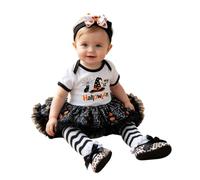 Generisch Costume d'Halloween 2026 pour fille, tout-petit, bébé, chapeau de sorcière brodé de dessin animé, robe à manches courtes, ensemble de chaussettes