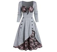 Generisch Costume d'Halloween de Noël 2026 Vêtements Femmes Dentelle Fleur Bouton Insert Plus Mock Bowknot Robe de soirée Femme (Gris, XXXL)