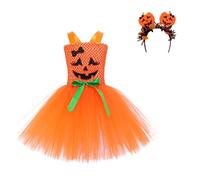 Generisch Costume d'Halloween pour enfant - Costume de sorcière effrayant - Robe d'Halloween élégante - Robe de cosplay pour enfants - Tenue de fête de conte de fées (orange, 8-9 ans)