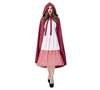 Generisch Costume d'Halloween pour femme - Cape à capuche d'Halloween - Robe de fête - Costume d'Halloween pour adulte - Rouge à carreaux - Cosplay - Loup grand-mère - Figurine de conte de fées