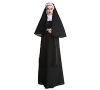 Generisch Costume d'Halloween pour femme - Costume d'Halloween pour femme - Noir effrayant - Sexy - Nonne - Horreur - Carnaval - Cosplay - Élégante robe de vampire (robe, chapeau, gants, collier)