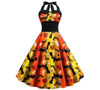 Generisch Costume d'Halloween pour femme - Robe épaules dénudées avec imprimé d'Halloween - Taille haute - Idéal pour les fêtes costumées, les réunions festives, la première leçon - Livre de contes de
