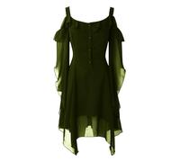 Generisch Costume d'Halloween pour femme - Robe patchwork en mousseline de soie - Style rétro - Couleur unie - Manches trompettes - Robe longue - Cosplay - Longueur au sol - Robe gothique pour femme