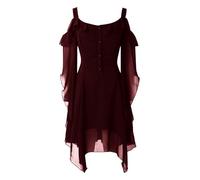 Generisch Costume d'Halloween pour femme - Robe patchwork en mousseline de soie - Style rétro - Couleur unie - Manches trompettes - Robe longue - Cosplay - Longueur au sol - Robe gothique pour femme