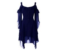 Generisch Costume d'Halloween pour femme - Robe patchwork en mousseline de soie - Style rétro - Couleur unie - Manches trompettes - Robe longue - Cosplay - Longueur au sol - Robe gothique pour femme