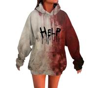 Generisch Costume d'Halloween pour femme - Sweat à capuche surdimensionné - Imprimé traces de sang effrayantes - Sweat à capuche à manches longues pour fête d'Halloween, Pastèque rouge, XXL