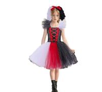 Generisch Costume d'Halloween pour fille Cruella Spotted Dog Personnage Tutu Robe de fête Fancy Dress Up Noir Blanc Design (noir, 8-9 ans)
