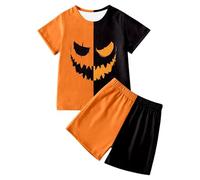 Generisch Costume d'Halloween pour fille - T-shirt à manches courtes et short - Jolie tenue de fête - Sorcière citrouille - Trick ou, Noir , 4-5 ans