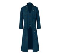 Generisch Costume d'Halloween pour homme - Manteau steampunk à trois rangées - Pour homme - Style gothique médiéval - Veste de carnaval victorienne - Uniforme rétro - Long bouton - Smoking, bleu, XL