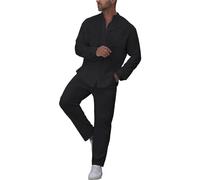 Generisch Costume garçon taille 98 chemise pantalon deux pièces avec col à manches longues costume homme coton et lin véritable gilet de police, Noir , M