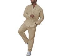 Generisch Costume garçon taille 98 chemise pantalon deux pièces avec col à manches longues costume homme coton et lin véritable gilet de police, kaki, M