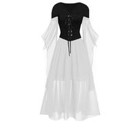 Generisch Costume Halloween Femme Gothique Robes Épaules Dénudées Dentelle Manches Chauve-souris Robes Medieval Cosplay Robe Guerrière Médiévale (Noir, XXL)